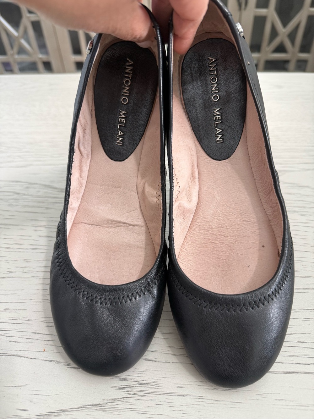 Antonio Melani Black Leather Ballet Flats - Classic Comfort